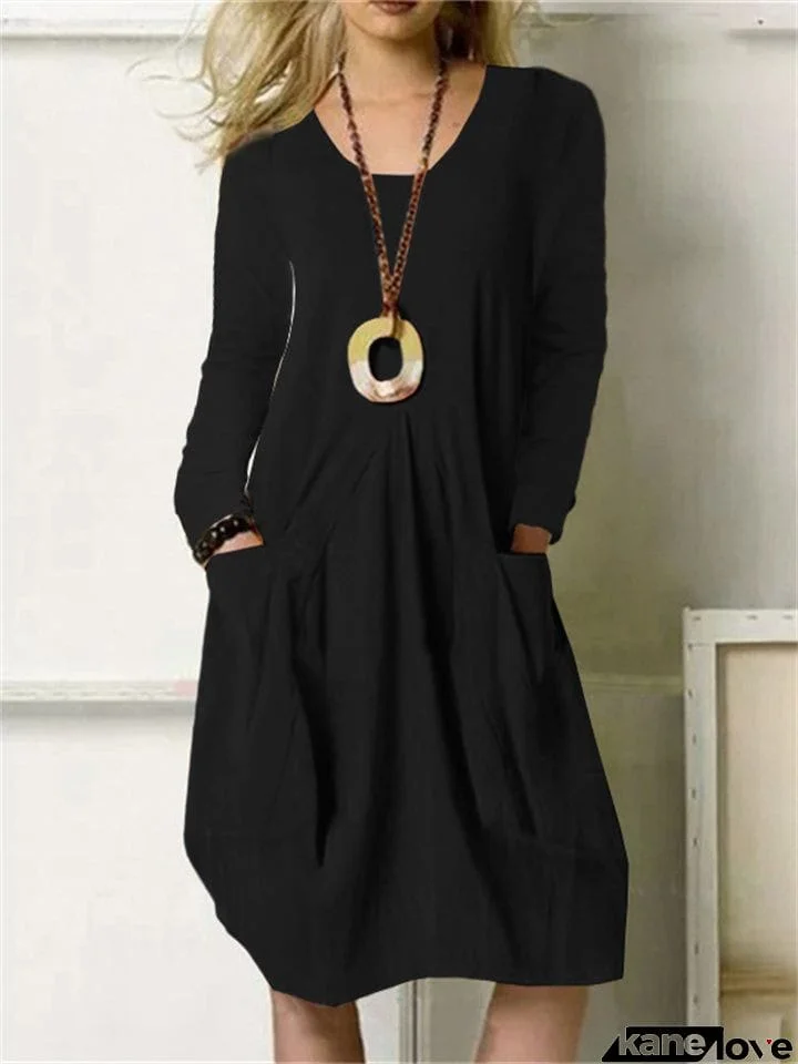 Cotton Linen Casual Oversized Big Pockets Women's Dress