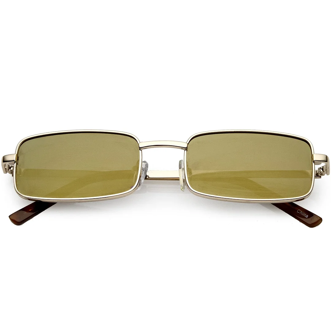 Classic Small Metal Rectangle glasses Color Mirrored Flat Lens 54mm