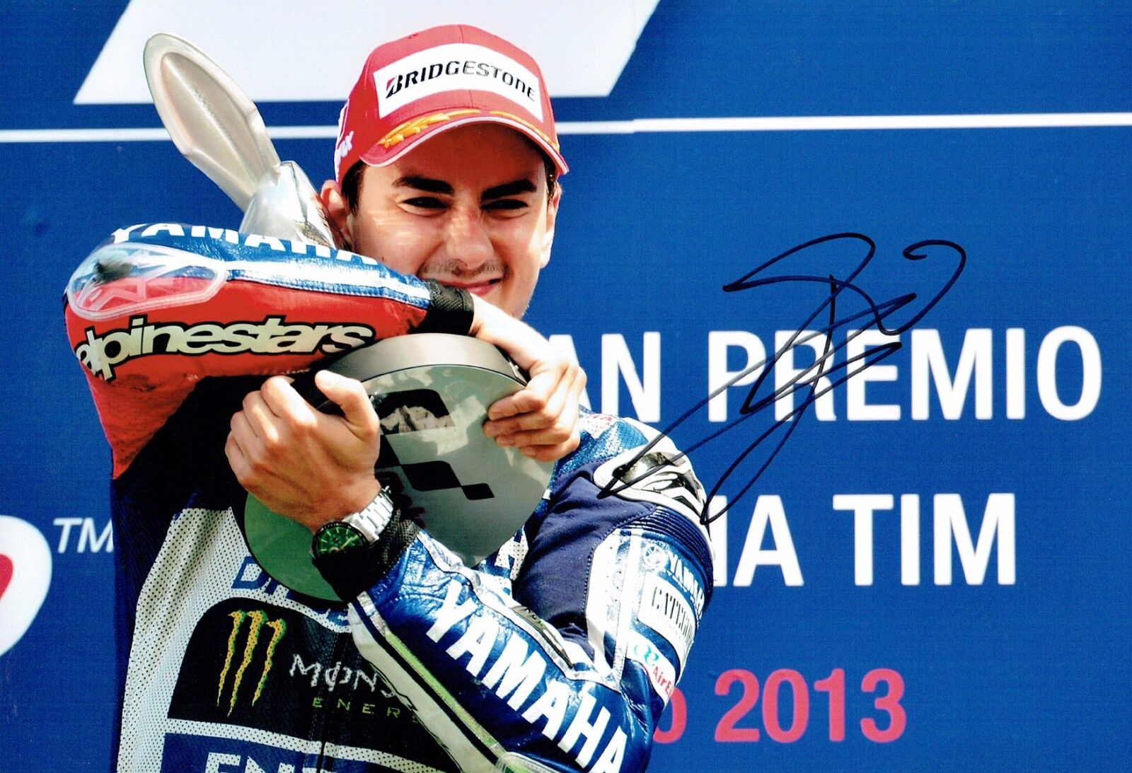 Jorge LORENZO SIGNED 12x8 Yamaha 2013 Mugello Win Photo Poster painting AFTAL COA Autograph