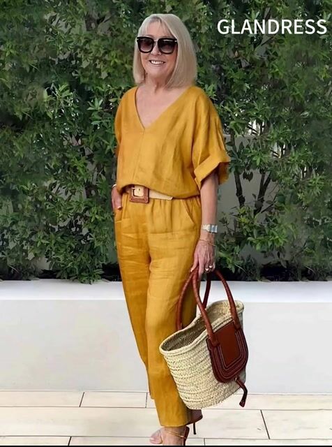 Cotton and Linen Two-piece Button Style Casual and Soft