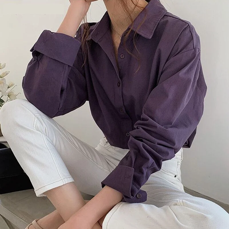 Ladies Vintage Women Blouse Shirt Autumn Winter Thicken Female Blouse Tops Casual Workwear Office Lady Purple Women Shirt Blusas