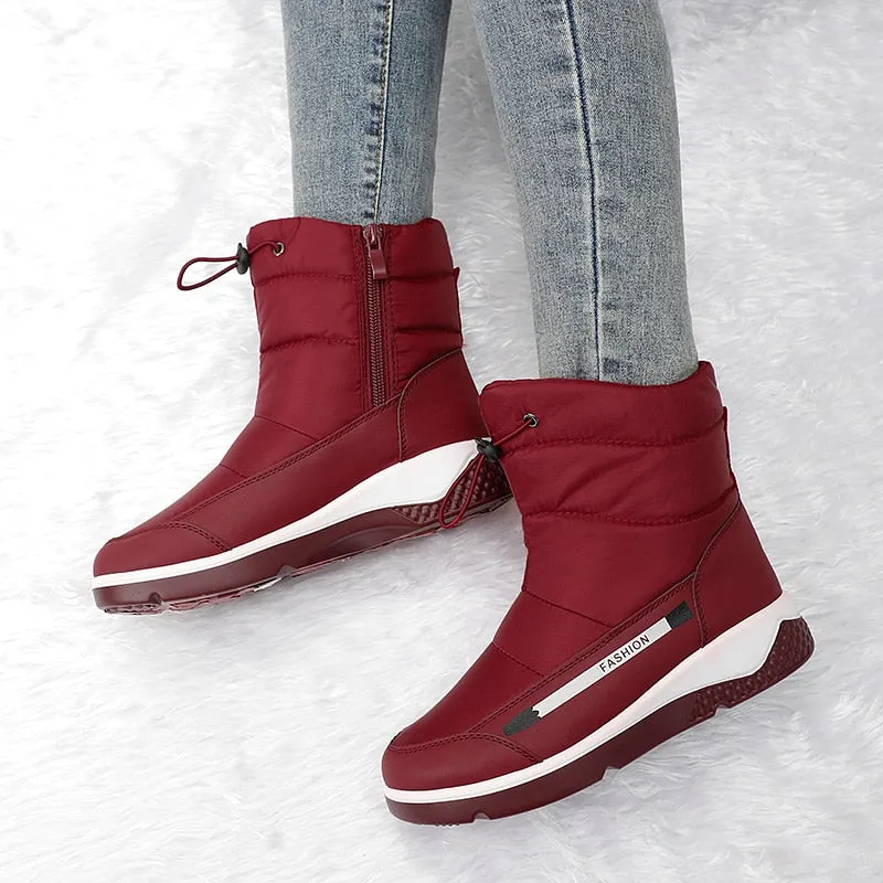 Winter Boots Woman Casual Warm Slip on Wedges Shoes Elastic Patchwork Fur Snow Ankle Boots Women Fashion Waterproof Botas Mujer