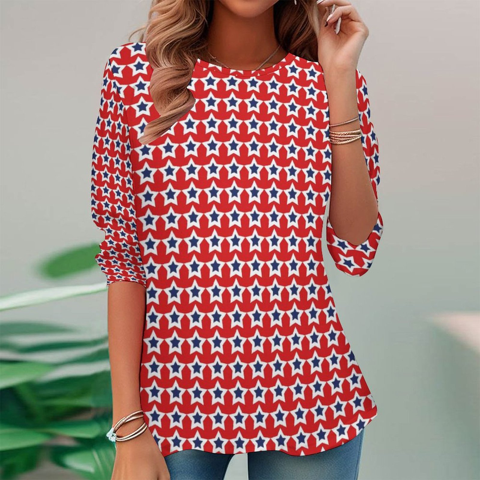 Women Long Sleeve V-neck Graphic Floral Printed Top