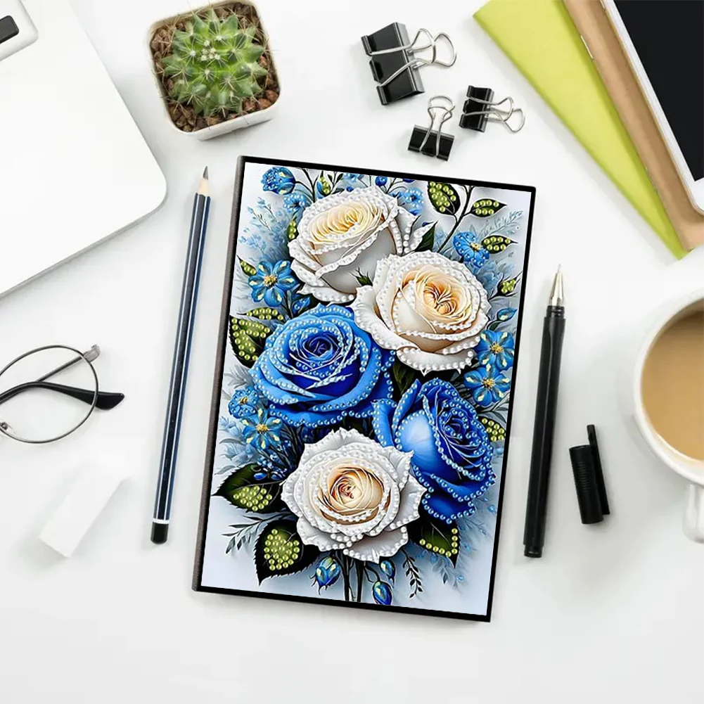 Roses 5D DIY Diamond Art Painting Notebook Kit (50 Pages A5 No Lines) Rhinestone Art Painting Notebook Kit for Adults Beginners Holiday Birthday Gift