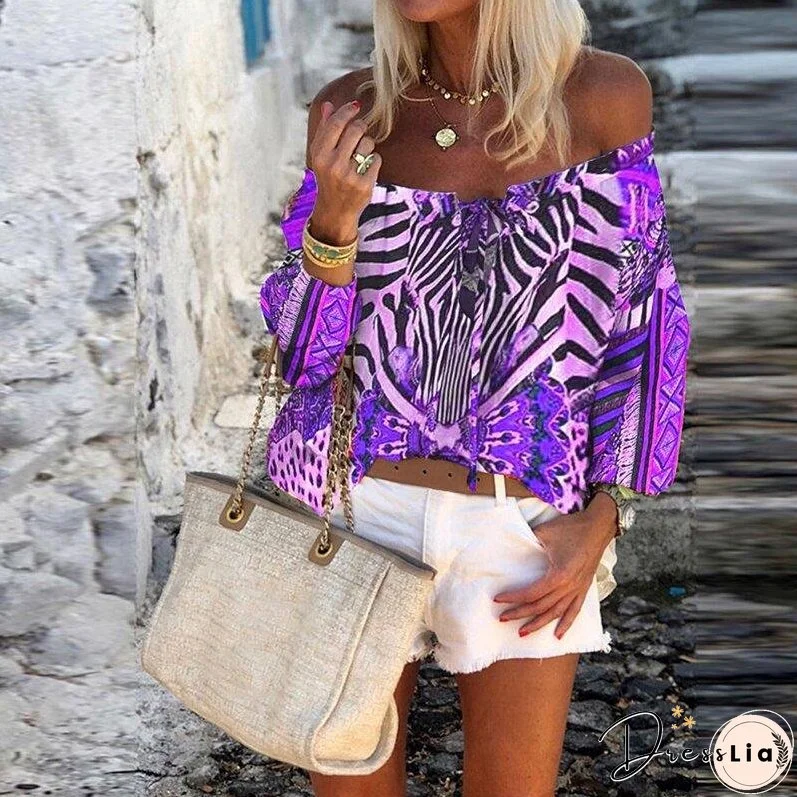 New Printed Lace-up Long-sleeved Chiffon Shirt