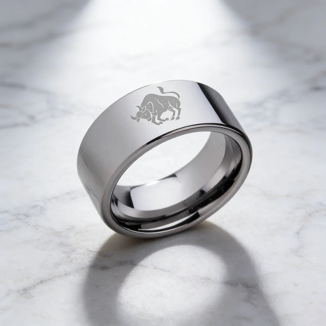 4MM 6MM 8MM 10MM Width Zodiac Taurus Laser Tungsten Carbide Rings Silver Flat Couple Wedding Bands 