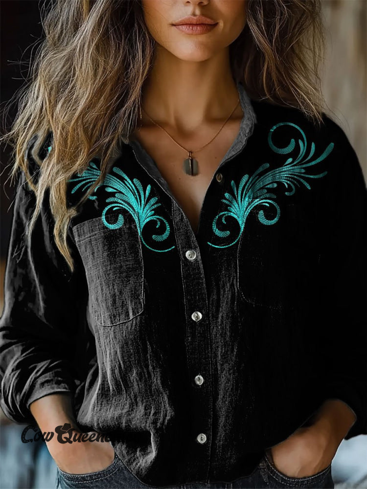 Women’s Vntage Print Casual Long Sleeve Comfortable Cotton Shirt Multicolor / S