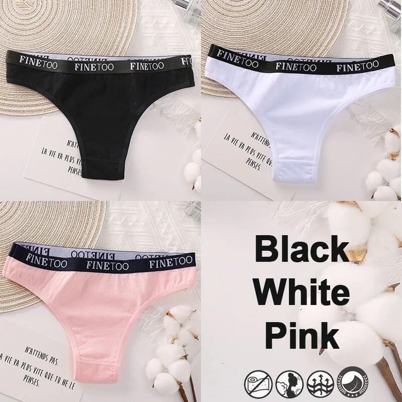 3PCS/Set Brazilian Panties Cotton Women's Underwear Sexy Lingerie Female Underpants Briefs Thong Girl Solid Color Finetoo Pantys