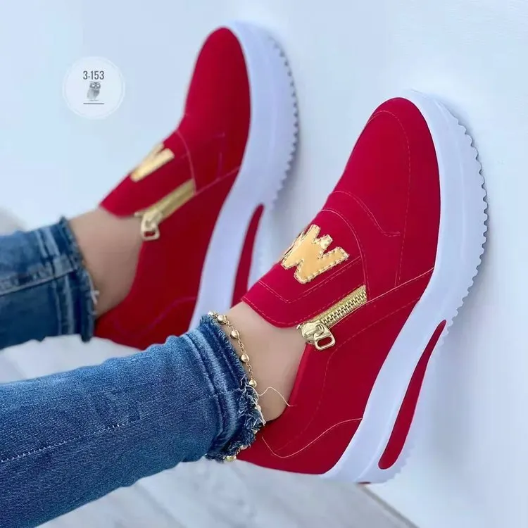 Breakj Breakj New Large-Size Sports Single Shoe Pine Cake Flat Bottom Zipper Color Casual Sneakers