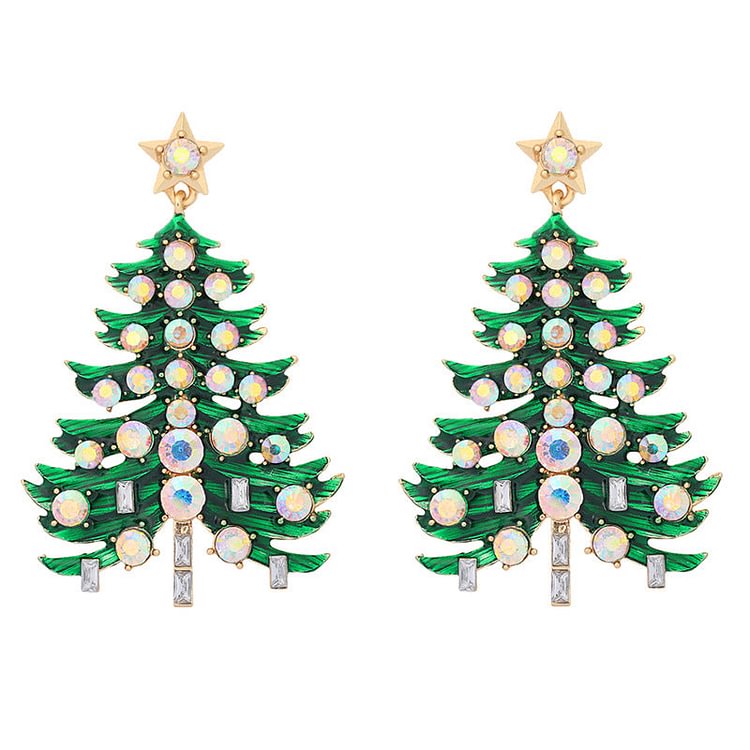 Creative Gift Diamond Christmas Tree Earrings