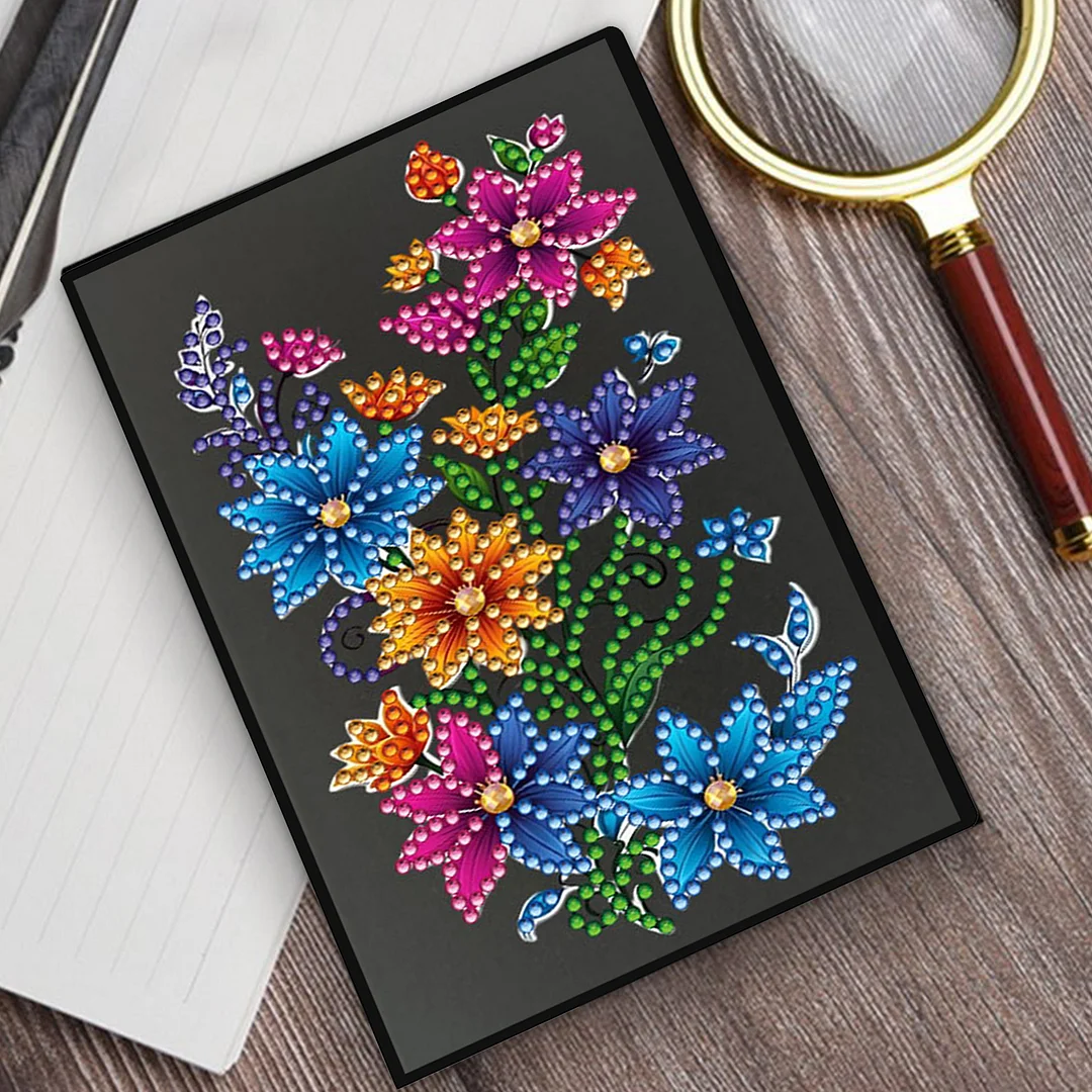 5D DIY Rhinestone Art Painting Notebook Kit for Holiday Birthday Gift (Flower)