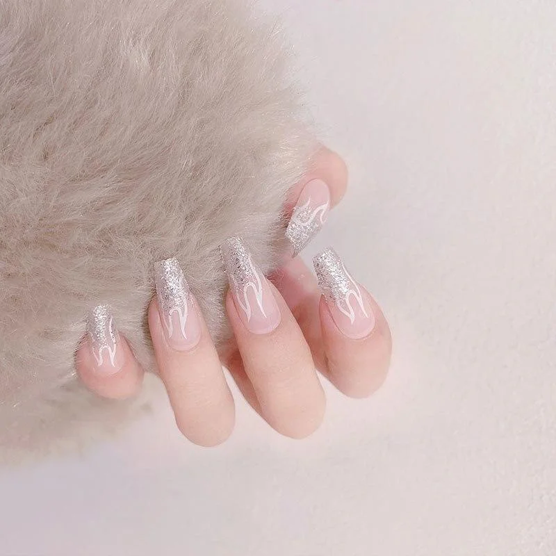 24pcs/Box 2021 Trend Black Flame False Nails Finished Fake Nails With Cross Foreign Design Removable Waterproof Nail Tips 1103-Nail Inspo