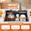 [US Local Warehouse] Stainless Steel Kitchen Sink with Pull-Out Swivel Faucet Double Waterfall Sinks