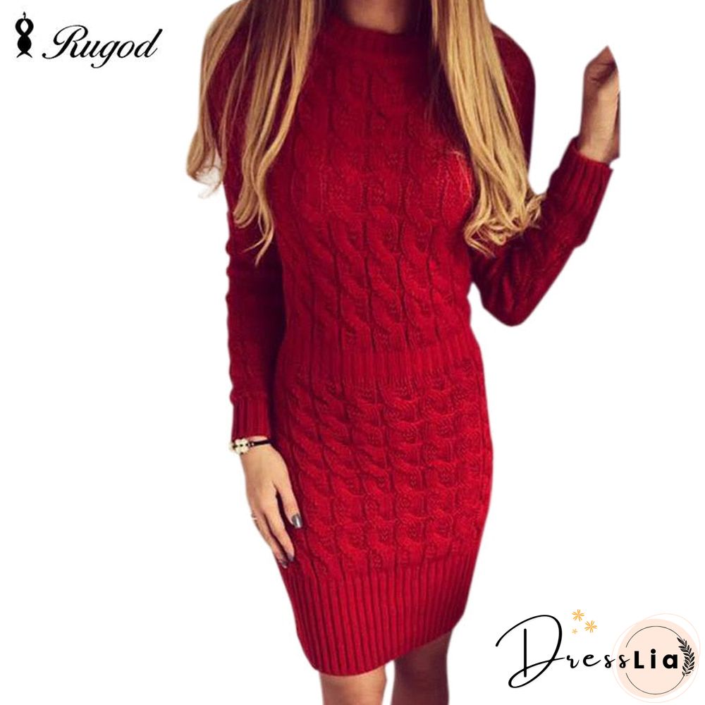 Vestidos Vintage O-Neck Long Sleeve Spring Slim Party Dresses Women Casual Knitted Warm Sweater Dress White Red Gray