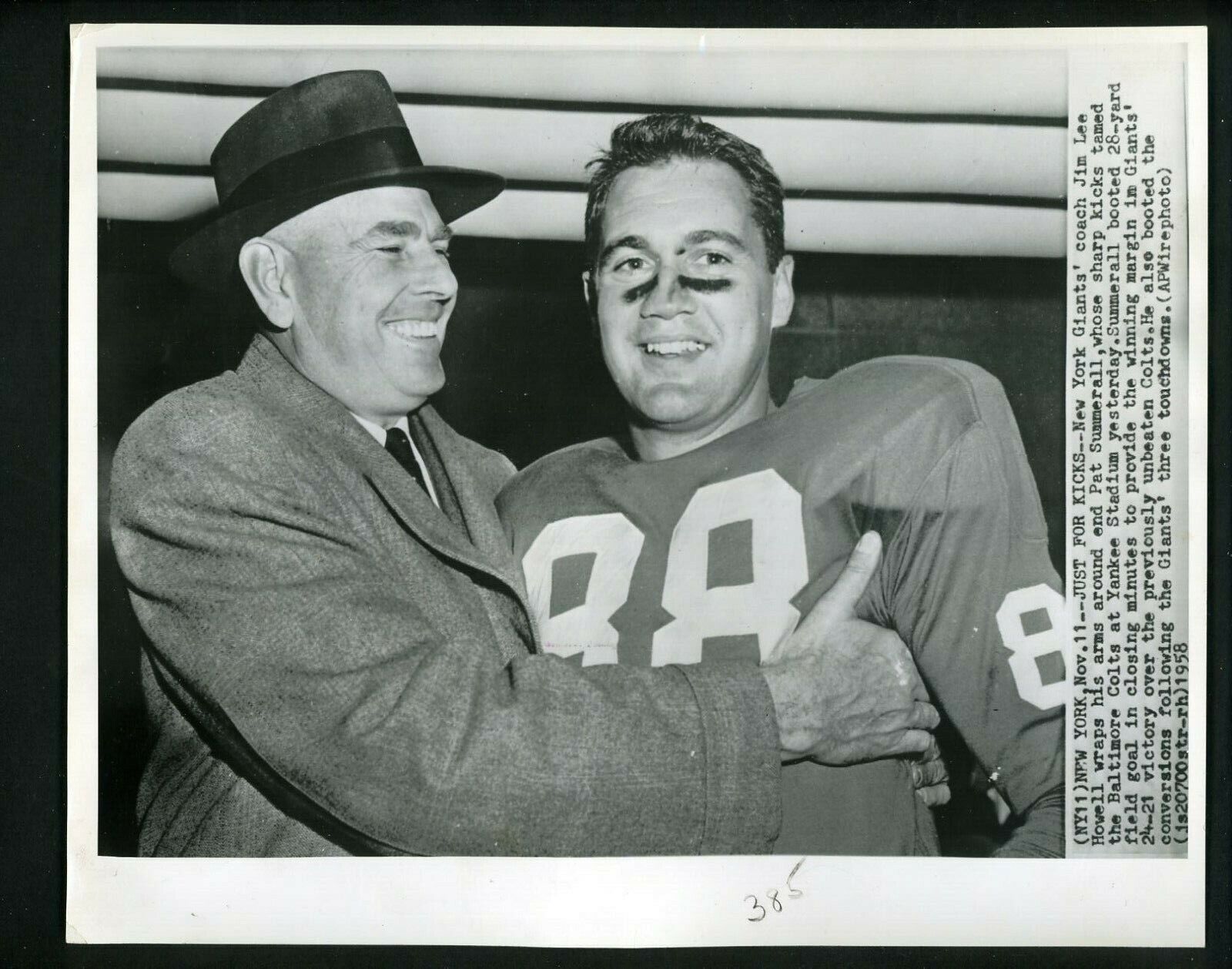 Pat Summerall & Jim Lee Howell 1958 Press Photo Poster painting New York Giants