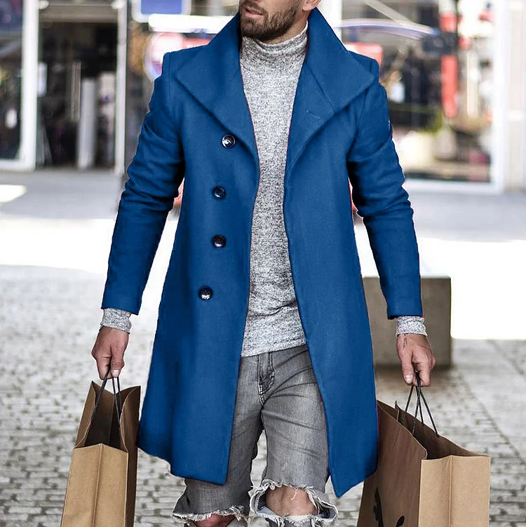 BrosWear Men's Classic Solid Color Single Breasted Woolen Coat