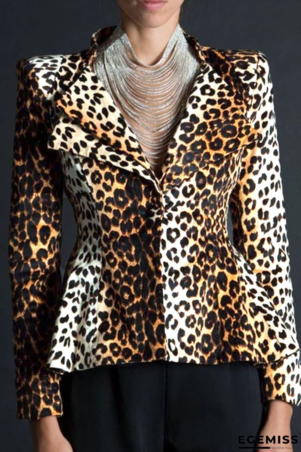 Brown Notched Leopard Slim fit Print Print Long Sleeve Blazer & Suits &Jacket | EGEMISS