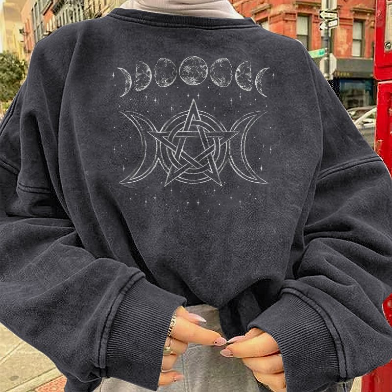   Moon Star Print Women's Cozy Loose Sweatshirt - Neojana