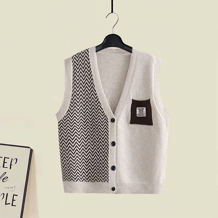 Wave Print Colorblock Vest Lapel Shirt Wide Leg Casual Pants - Modakawa modakawa