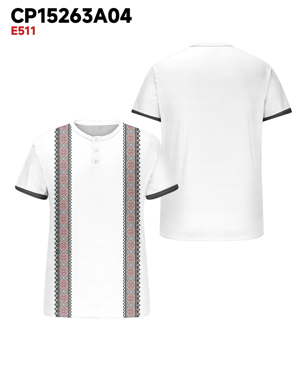 Men's Plus Size Daily Casual Gray Pattern Printed Henry Collar Button Short Sleeve T-Shirt