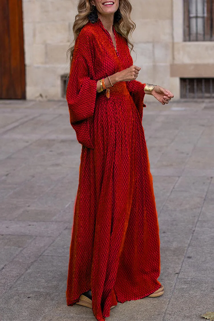 Red Casual Print V Neck Dresses