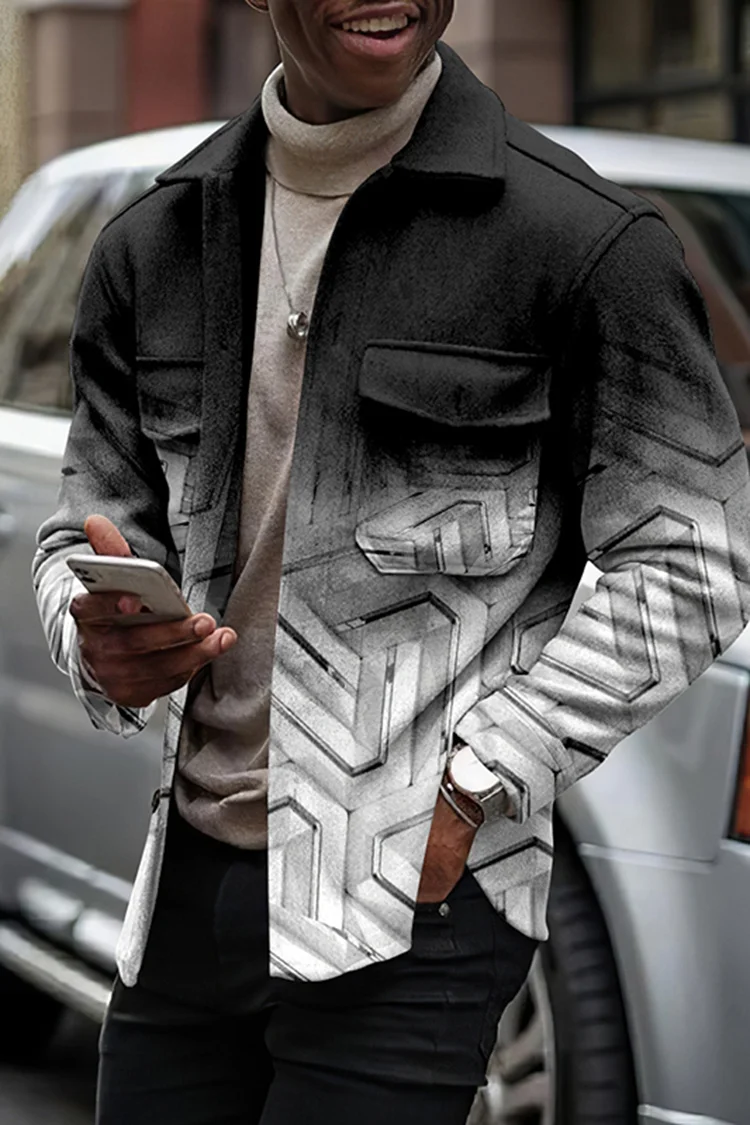Tiboyz Black and White Gradient Fashion Shirt Jacket