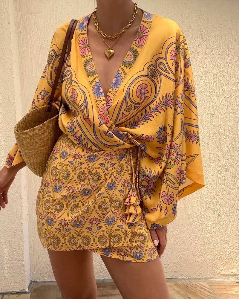 Vacation V-neck Printed Dress