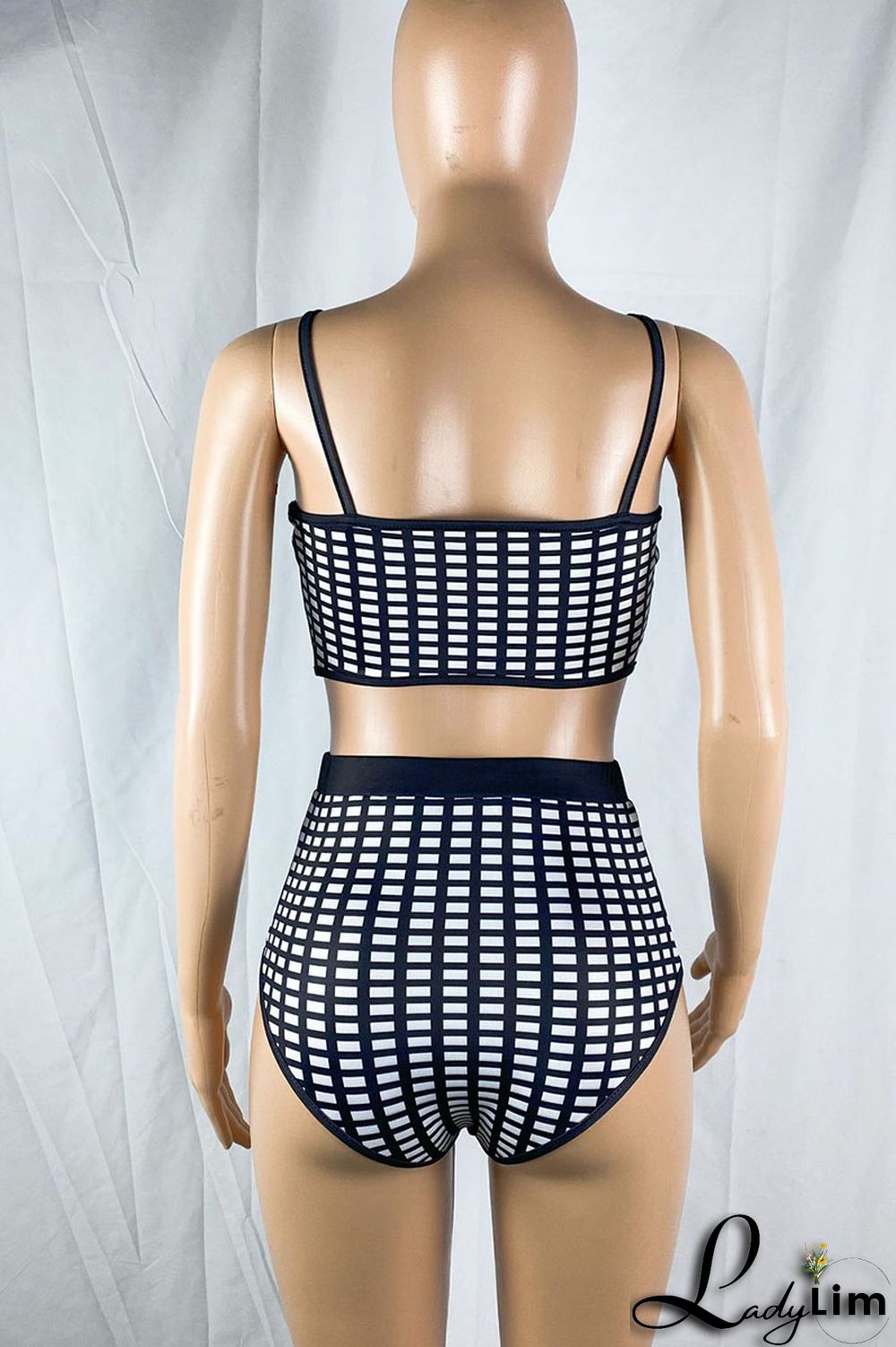 Blue Sexy Print Split Joint Buttons Spaghetti Strap Sleeveless Two Pieces