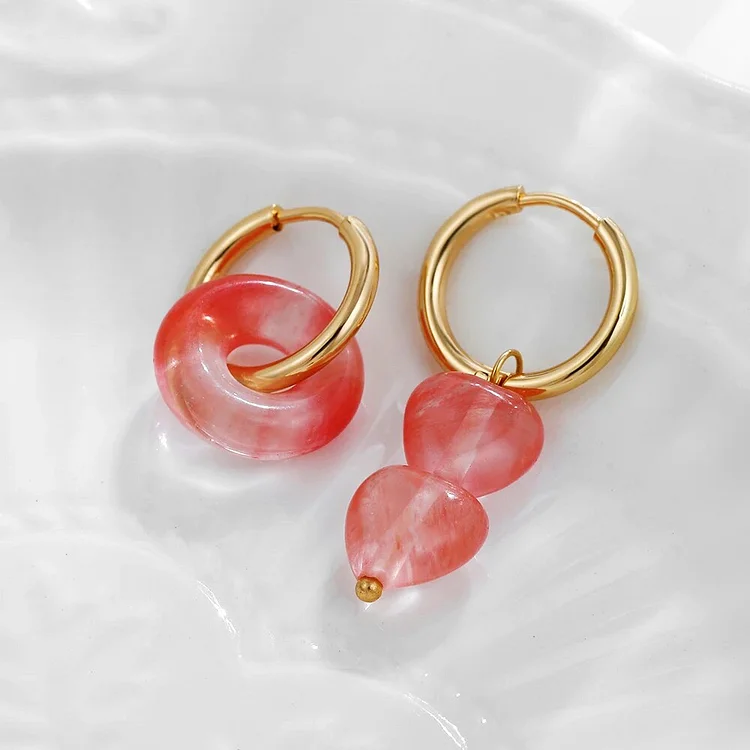 Asymmetric Round Donut Heart Shape Natural Stone Stainless Steel Circle Hoop Earrings for Women Vintage Handmade Ear Jewelry