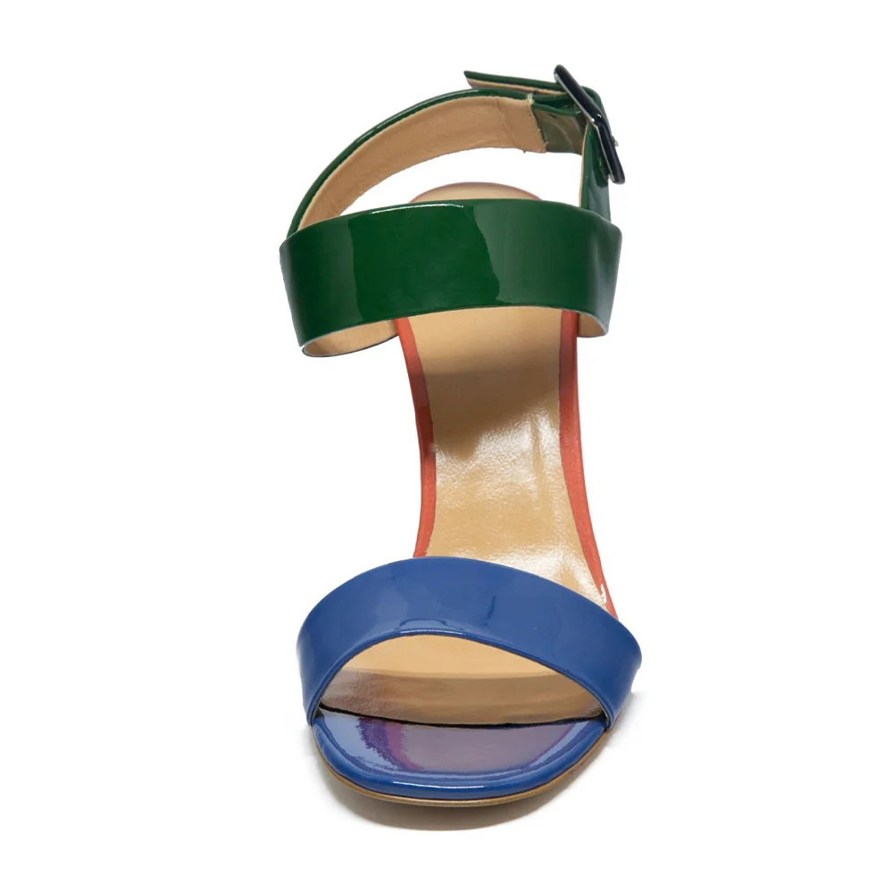 Women&lsquo;s Multicolor Round Toe Ankle Strap Chunky Heel Summer Sandals