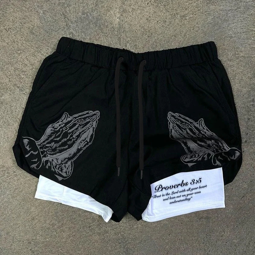 Sopula Praying Hands Print Graphiced Double Layer Shorts - SOPULA