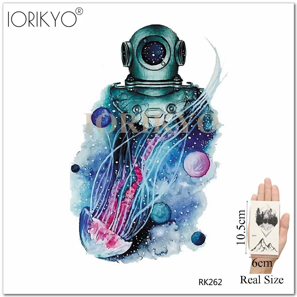 Watercolor Galaxy Cosmonaut Moon Whale Fake Tattoos Stickers For Kids Cartoon In Bulk Tattoo Temporary For Women Arm Tatoo Paste