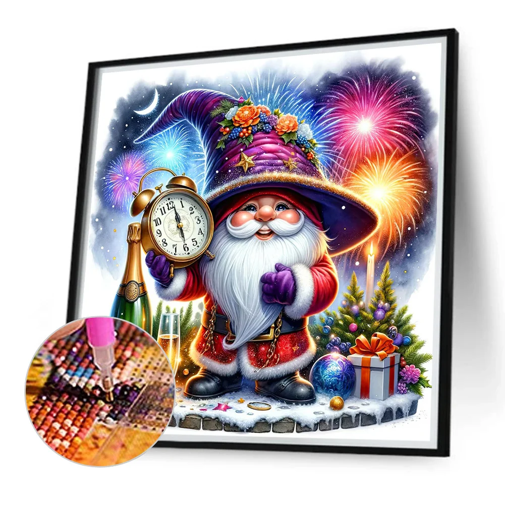 Diamond Painting - Full Round Drill - Gnome Clocks New Year(Canvas|40*40cm)