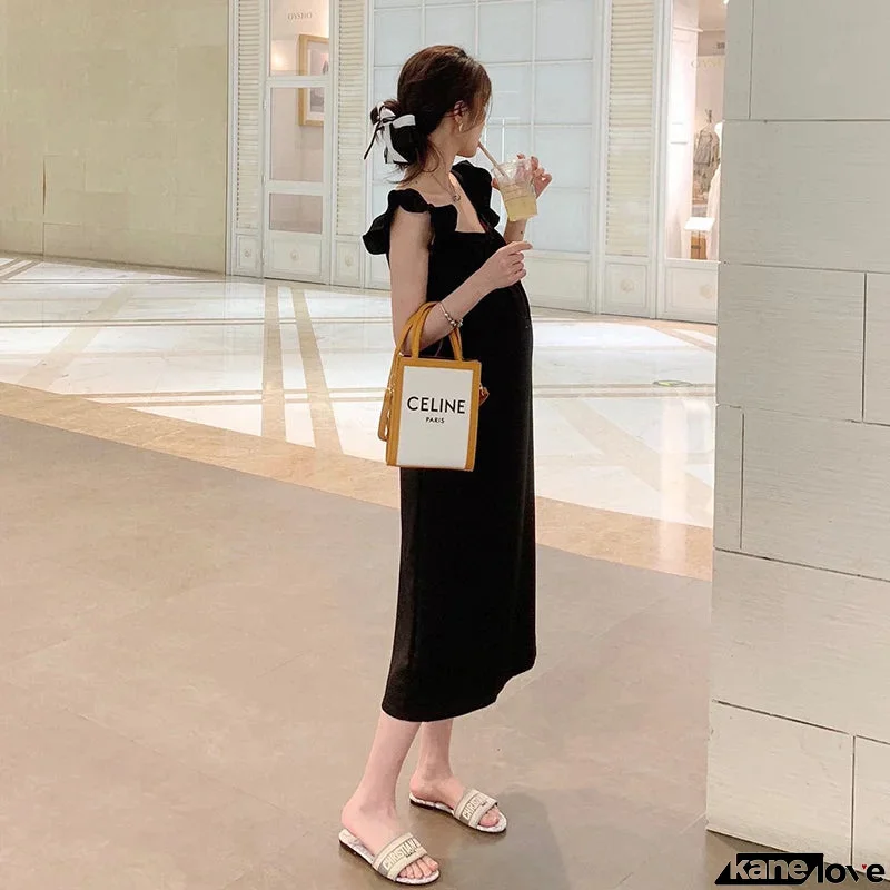 Women's Cotton Sleeveless Solid Pattern Trendy Maternity Dress