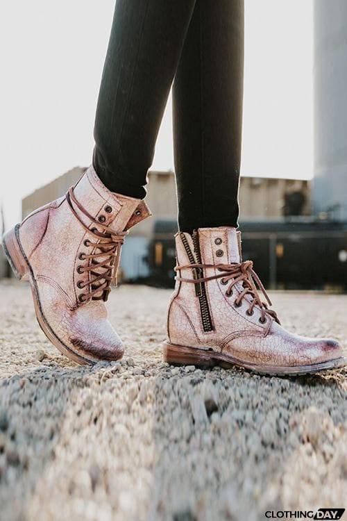 Lace Up Low Heel Boots