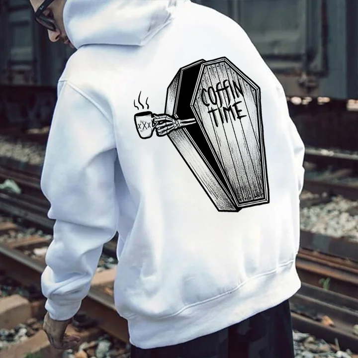 Coffin Time White Printed Hoodie