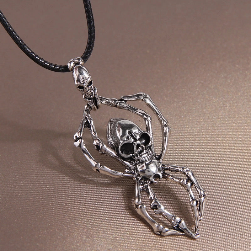 Cool Style Spider Spider Web Skull Alloy Wax Rope Inlay Rhinestones Halloween Men’s Pendant Necklace