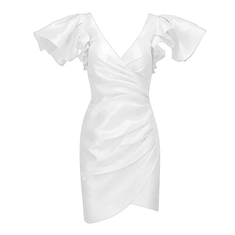 Promsstyle Promsstyle Solid deep v neck ruched mini dress Prom Dress 2023