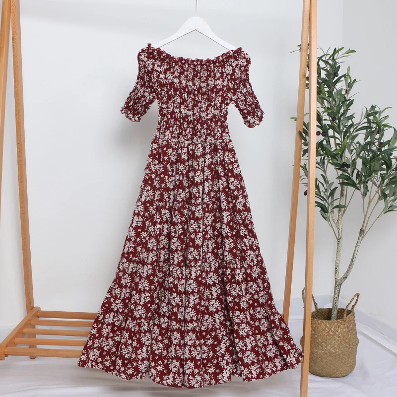 Uveng Small Broken Flower Dress Women's New Summer Korean Version Of The Holiday Wind Shoulder Tight In The Chest To Grow Cake Skirt