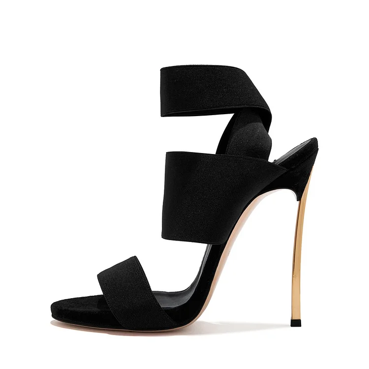 Black Elastic Heel Sandals Vdcoo