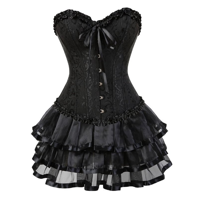 Sapubonva sexy corsets for women plus size costume overbust burlesque corset and skirt set tutu corselet victorian fashion gowns