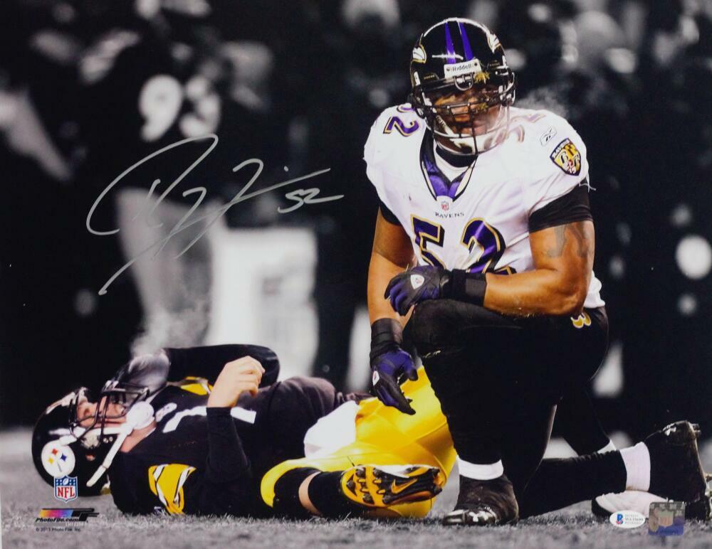 Ray Lewis Signed Ravens 16x20 Over Roethlisberger Spotlight PF Photo Poster painting- Beckett *S