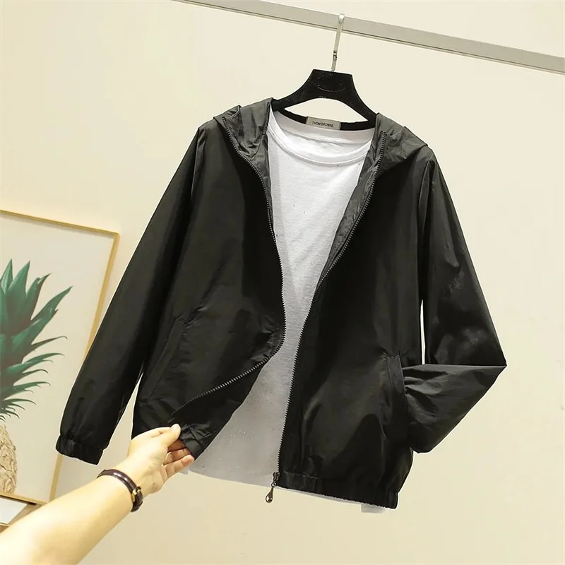 2023 New Women Jacket Sun Protection Windbreaker Female Thin Coat Long Sleeve Hooded Bomber Jacket Outwear With Lining F-290