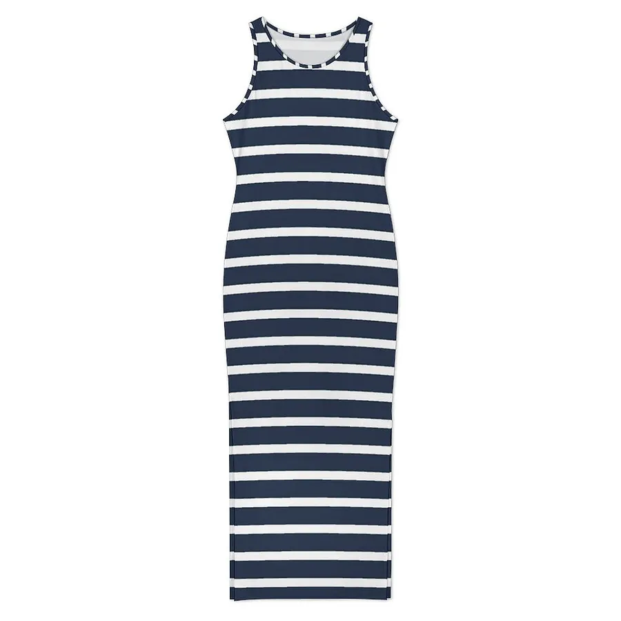 SFNEEWHO Nautical Navy And White Horizontal Stripes Women Side Slit Tank Dresses Sleeveless Maxi Dress 27.99 SFNEEWHO Nautical Navy And White Horizontal Stripes Women Side Slit Tank Dresses Sleeveless Maxi Dress 27.99