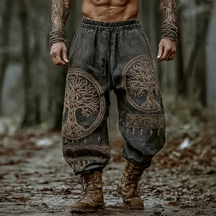 Men's Viking Style Tree Of Life Viking Characters Retro Pants
