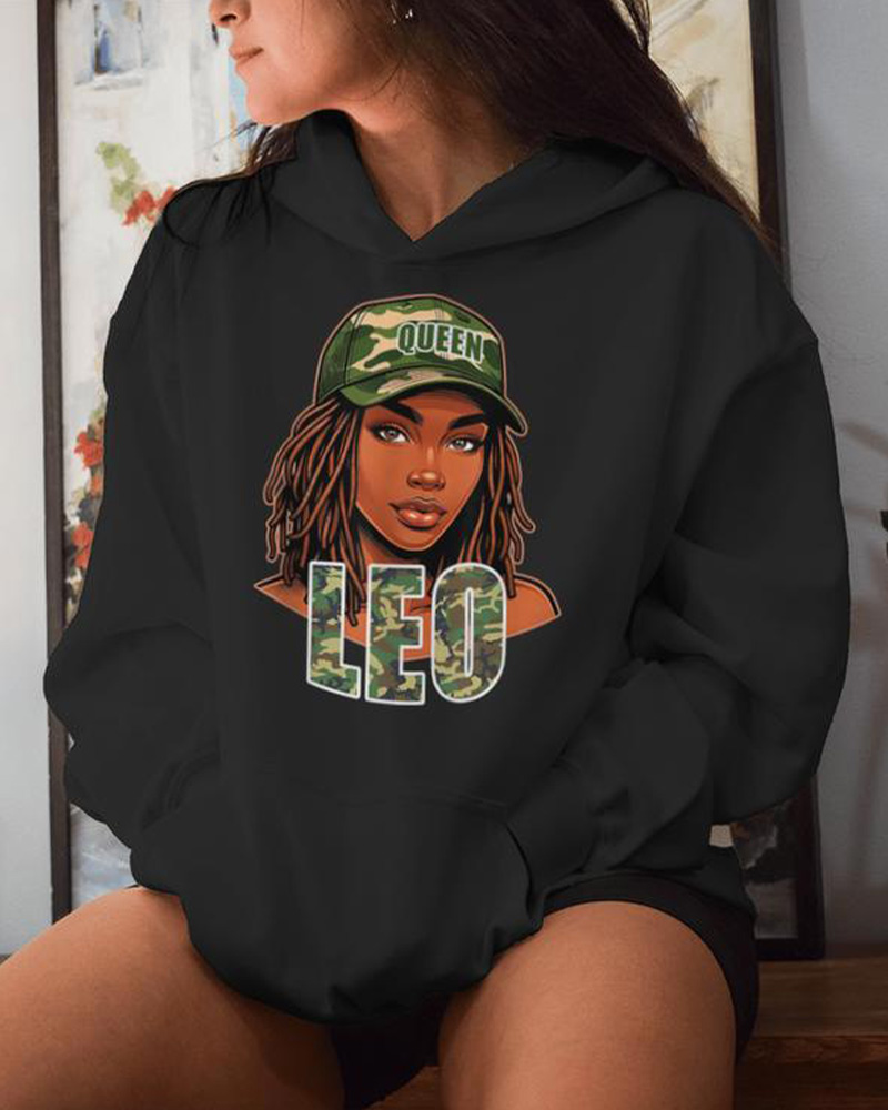 Leo Queen Black Woman Camo Hat Locs Women Hoodie