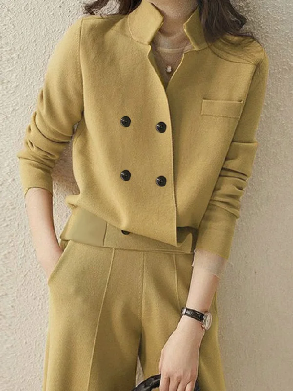 Long Sleeves Asymmetric Buttoned Notched Collar Cardigan Tops