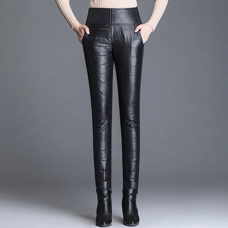 Graduation Gifts  Winter Warm Duck Down Velvet Women's Pants Autumn High Waist Solid Skinny Formal Pants Female Elastic Waist Work Trousers Lady