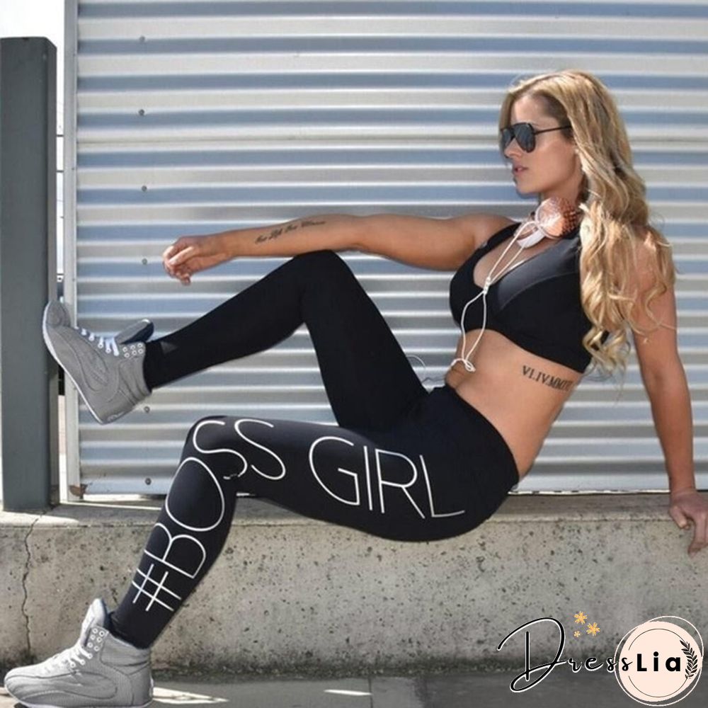 New Women's Pants Boss Girl Tight Package Hip Printing Yoga Leggings