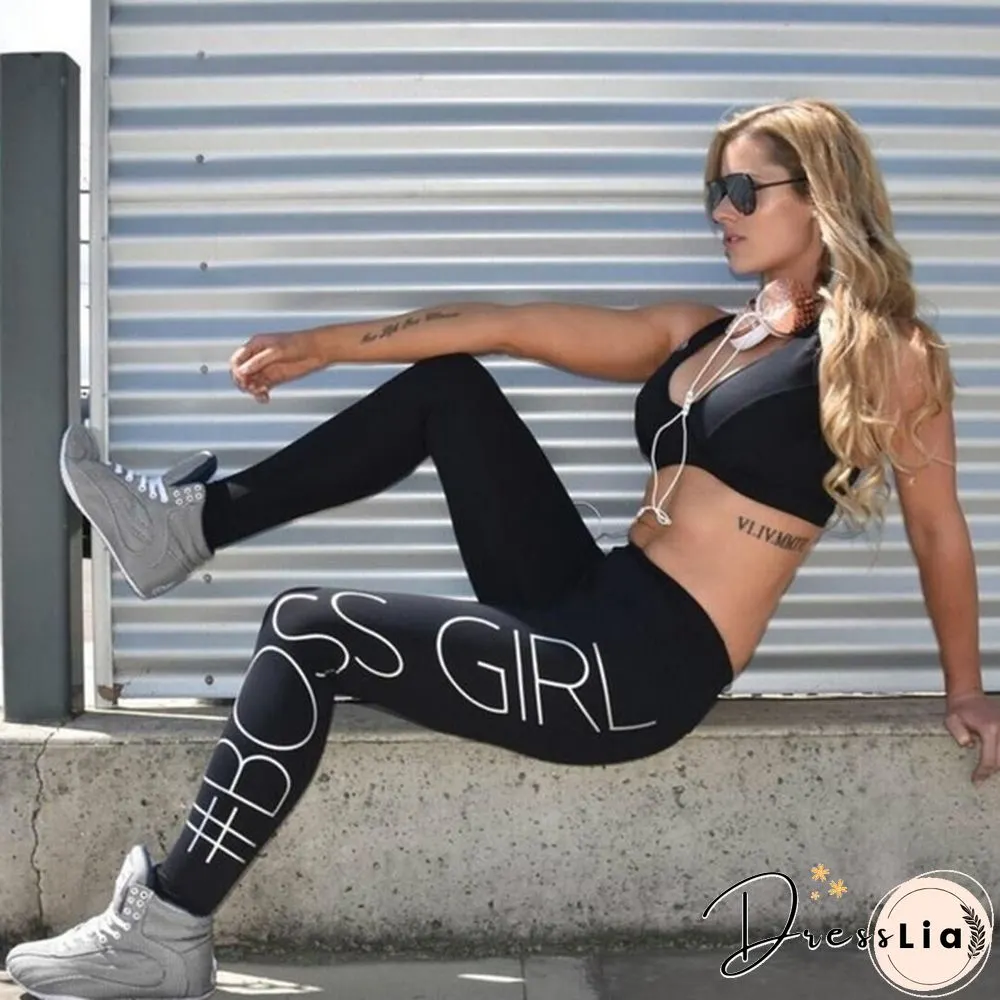 New Women's Pants Boss Girl Tight Package Hip Printing Yoga Leggings
